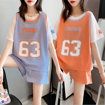 505#200 pounds fat mm large size summer casual sports suit for women new loose short-sleeved shorts student two-piece set