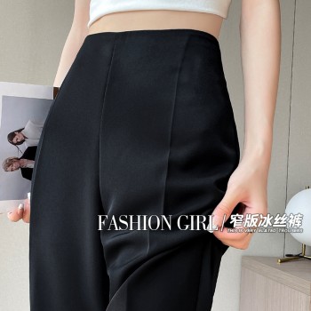 Spot 2023 summer ice silk Korean style suit pants high waist narrow wide leg pants straight thin casual floor mopping pants for women