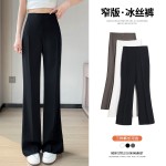 Spot 2023 summer ice silk Korean style suit pants high waist narrow wide leg pants straight thin casual floor mopping pants for women