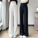 Spot 2023 summer ice silk Korean style suit pants high waist narrow wide leg pants straight thin casual floor mopping pants for women