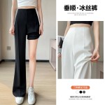 Spot 2023 summer ice silk Korean style suit pants high waist narrow wide leg pants straight thin casual floor mopping pants for women