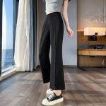 Black ice silk suit micro-flared pants for women 2023 summer new style simple high-waist slim drape nine-point wide-leg pants