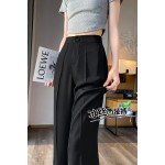 Black ice silk suit micro-flared pants for women 2023 summer new style simple high-waist slim drape nine-point wide-leg pants