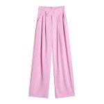 Spot 2023 Summer Ice Silk Suit Pants Thin Velcro Straight Floor-Mopping High Waist Narrow Casual Wide Leg Pants for Women