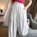 Ice silk narrow wide leg pants for women summer thin 2023 new loose nine-point pants high waist cigarette overalls