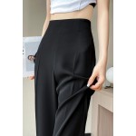 Spot 2023 new summer ice silk suit pants high-waisted narrow version straight casual wide-leg pants micro-flared floor-length pants for women