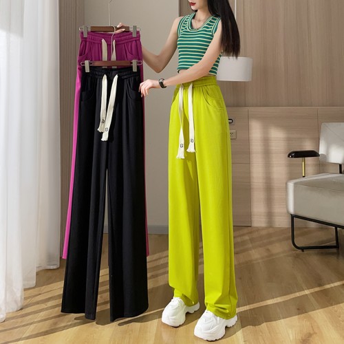 Drawstring wide leg pants for women spring and summer 2023 new high waist drape straight floor mopping casual sports pants