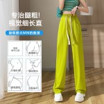 Drawstring wide leg pants for women spring and summer 2023 new high waist drape straight floor mopping casual sports pants