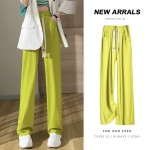 Drawstring wide leg pants for women spring and summer 2023 new high waist drape straight floor mopping casual sports pants