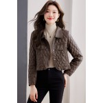 Retro velvet warm short leather jacket for women winter new small versatile motorcycle leather jacket fox fur