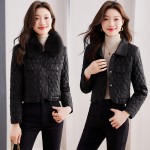 Retro velvet warm short leather jacket for women winter new small versatile motorcycle leather jacket fox fur