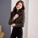 Retro velvet warm short leather jacket for women winter new small versatile motorcycle leather jacket fox fur