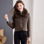 Retro velvet warm short leather jacket for women winter new small versatile motorcycle leather jacket fox fur