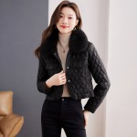 Retro velvet warm short leather jacket for women winter new small versatile motorcycle leather jacket fox fur