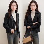 Brown velvet thickened leather jacket for women 2023 winter new small quarter motorcycle short top jacket