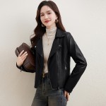 Brown velvet thickened leather jacket for women 2023 winter new small quarter motorcycle short top jacket