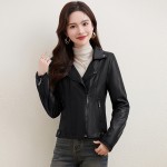 Brown velvet thickened leather jacket for women 2023 winter new small quarter motorcycle short top jacket