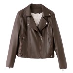 Brown velvet thickened leather jacket for women 2023 winter new small quarter motorcycle short top jacket