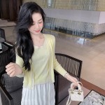 2024 new fashionable style, western style, contrasting color knitted cardigan two-piece set for women's spring tops