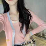 2024 new fashionable style, western style, contrasting color knitted cardigan two-piece set for women's spring tops