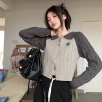 Retro contrast color design knitted sweater for women, spring and autumn short style bottoming shirt, double zipper sweater, cardigan top, trendy