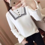 Doll collar sweater women's loose spring and autumn new fashion ruffle sleeve knitted top white bottoming shirt western style