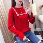 Doll collar sweater women's loose spring and autumn new fashion ruffle sleeve knitted top white bottoming shirt western style