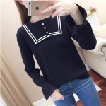 Doll collar sweater women's loose spring and autumn new fashion ruffle sleeve knitted top white bottoming shirt western style