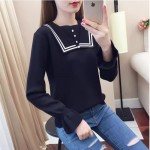 Doll collar sweater women's loose spring and autumn new fashion ruffle sleeve knitted top white bottoming shirt western style