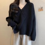 Purple-breasted diagonal button sweater women's autumn and winter thick fleece sweater top slim sweater cardigan jacket