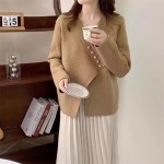 Purple-breasted diagonal button sweater women's autumn and winter thick fleece sweater top slim sweater cardigan jacket