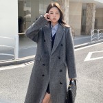 New autumn and winter long Hepburn style suit cashmere coat double-sided woolen coat woolen coat for women